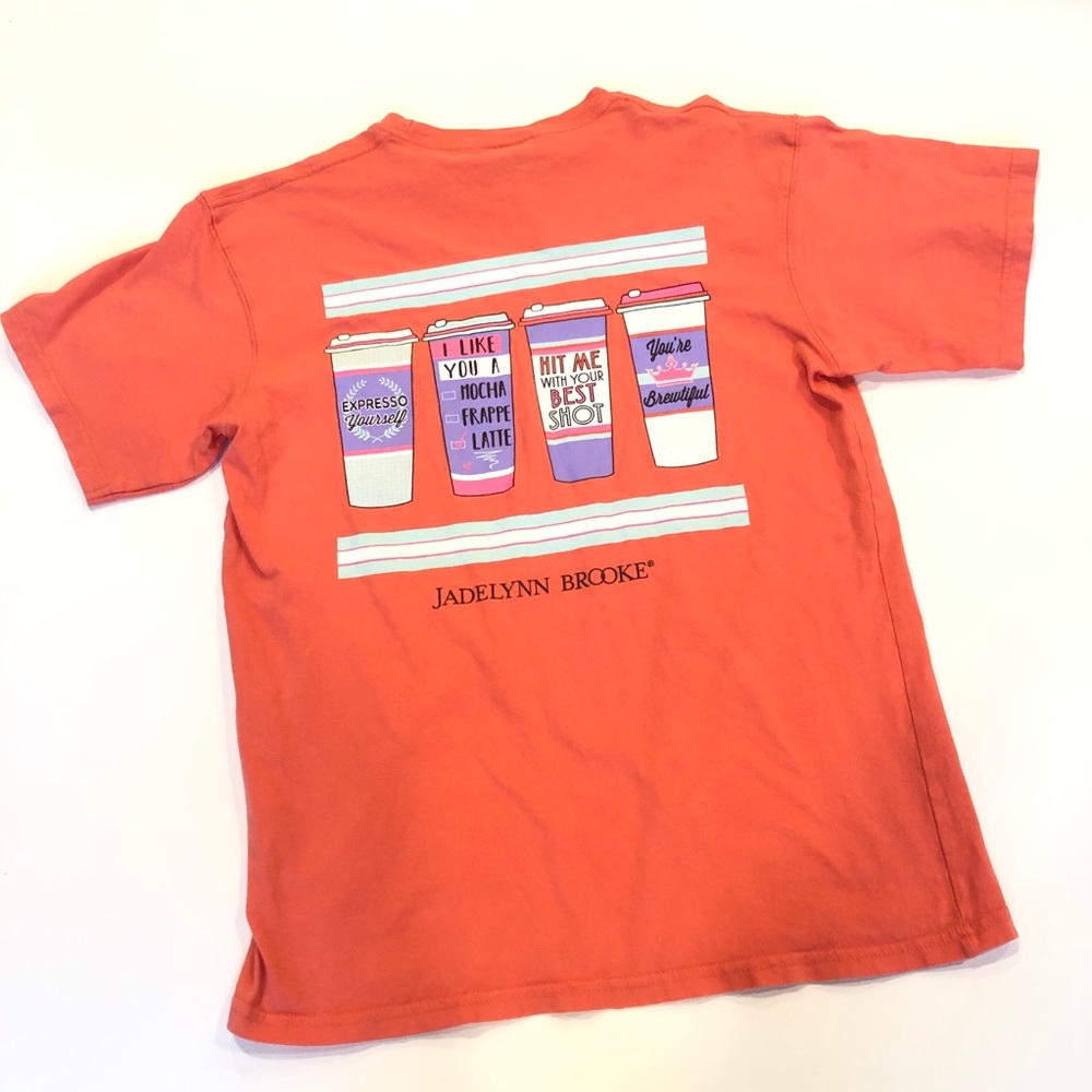Jadelynn Brooke soft tee coral coffee motif medium